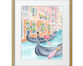 Venice Italy Art Print, Watercolor Travel Home Decor Wall Art