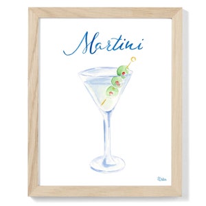 Martini Watercolor Art Print, Cocktail Wall Art, Bar Cart Art, Home Decor Wall Art, Classic Cocktail Painting