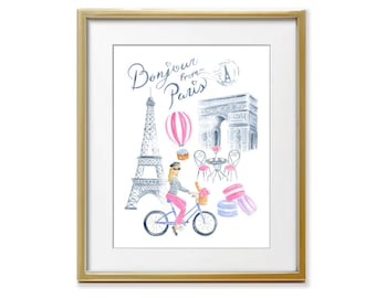 Paris Watercolor Art Print: Whimsical Eiffel Tower Painting, Travel Lover Gift
