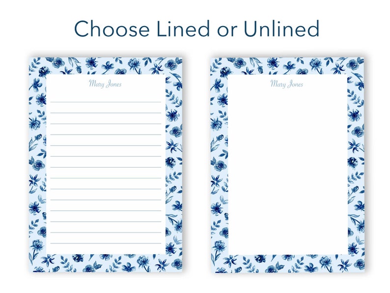 Personalized Floral Notepad, Watercolor Notepad, Bridesmaids Gift, Custom Stationery, Blue Floral Writing Pad, Personalized Gift image 3