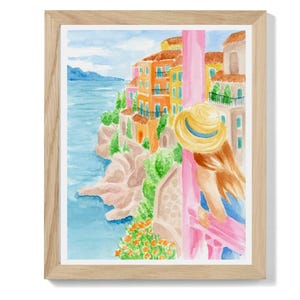 French Riviera Watercolor Art Print: Mediterranean Coastal Travel Poster