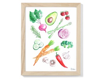 Vegetable Art Print, Water color Illustration, Food Art Print, Kitchen Art, Kitchen decor, farmhouse decor