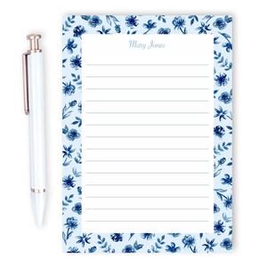 Personalized Floral Notepad, Watercolor Notepad, Bridesmaids Gift, Custom Stationery, Blue Floral Writing Pad, Personalized Gift image 1