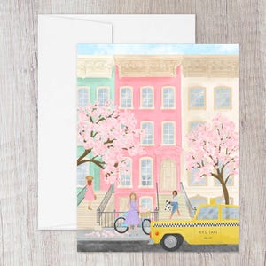 New York City Brownstone Spring Card Set, NYC Blank Inside Cards, Brooklyn Folded Note Cards, NYC Thank You Cards