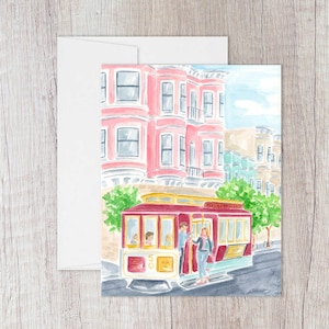 San Francisco Watercolor Art Greeting Cards, Multi Occasion Travel Card Set Folded Blank Inside