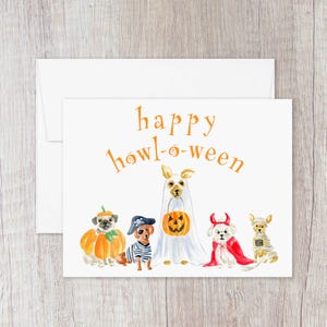 Halloween Dogs Greeting Card, Watercolor Pups in costumes Card, Halloween Invitations, Dog Lover Halloween Cards, Spooky Season Card