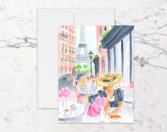 Paris Cafe Watercolor Travel Greeting Cards: Romantic City Art Notecards