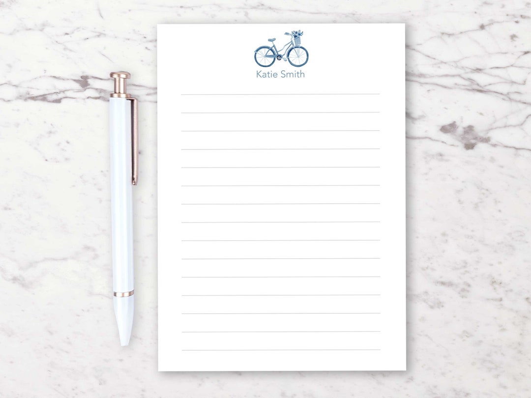 Personalized Bicycle Notepad: Watercolor Blue Floral Bike Stationery - Etsy