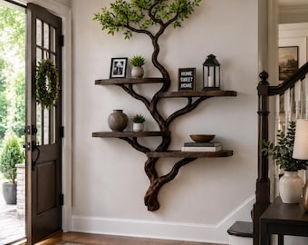 Estantería de pared con forma de rama de árbol, librería de madera hecha a mano con forma de árbol, estantes de pared flotantes, estante rústico con forma de árbol, decoración de pared inspirada en la naturaleza, estantes de 40 cm.
