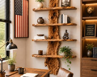 Live Edge Wall Shelf 50 cm, Rustic Wooden Floating Shelf, Handmade Natural Wood Bookshelf, Tree Trunk Wall Decor, Farmhouse Shelf