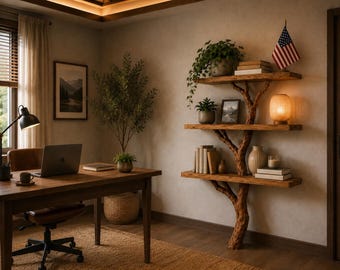 Drijvende plank boomtak | Rustieke houten wandplank | Natuurlijke houten boekenplank van 100 cm | Handgemaakte boekenplank boom | Muurdecoratie boerderij