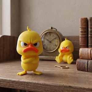 3D-utskriven Angry Duck-figur, rolig skrivbordskompanjon, humoristisk bokhyllepresent