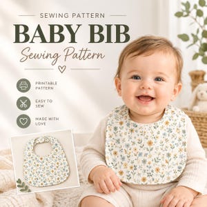 Molde para Babador de Bebê em PDF, Molde para Babador Reversível, Modelo Fofo para Babador, Costura Fácil de Babador, Download Instantâneo