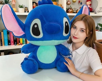 Cartoon blue alien plush pillow, giant Soft anime cuddle plushie doll for kids, toys for 1 year old