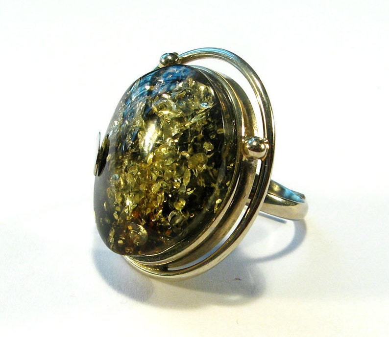 Natural Baltic green amber ring. Etsy
