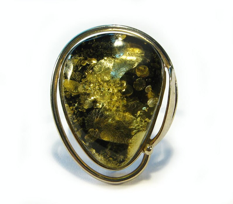 Natural Baltic green amber ring. Etsy