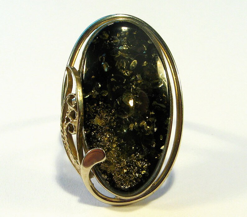 Natural Baltic Green Amber Ring. Etsy