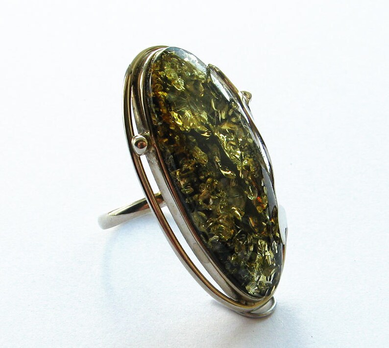 Natural Baltic green amber ring. Etsy