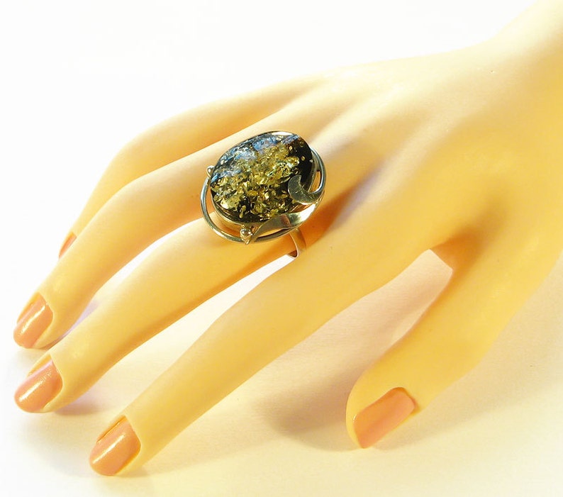 Natural Baltic green amber ring. Etsy