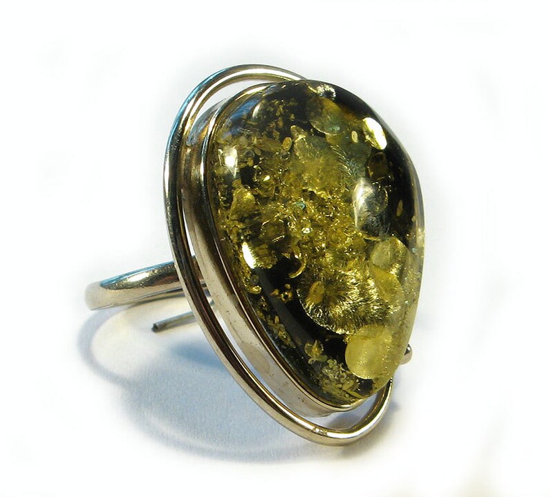 Natural Baltic green amber ring. Etsy