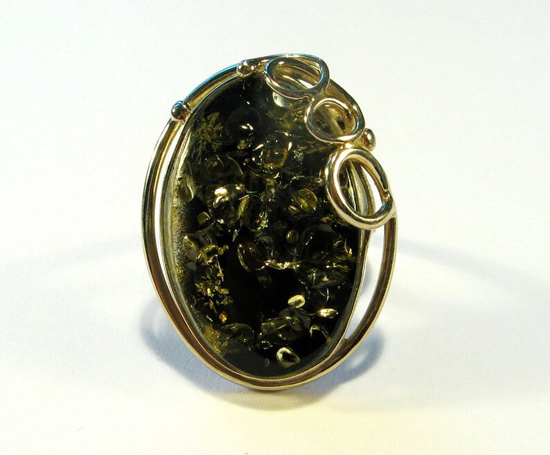 Natural Baltic green amber ring. Etsy
