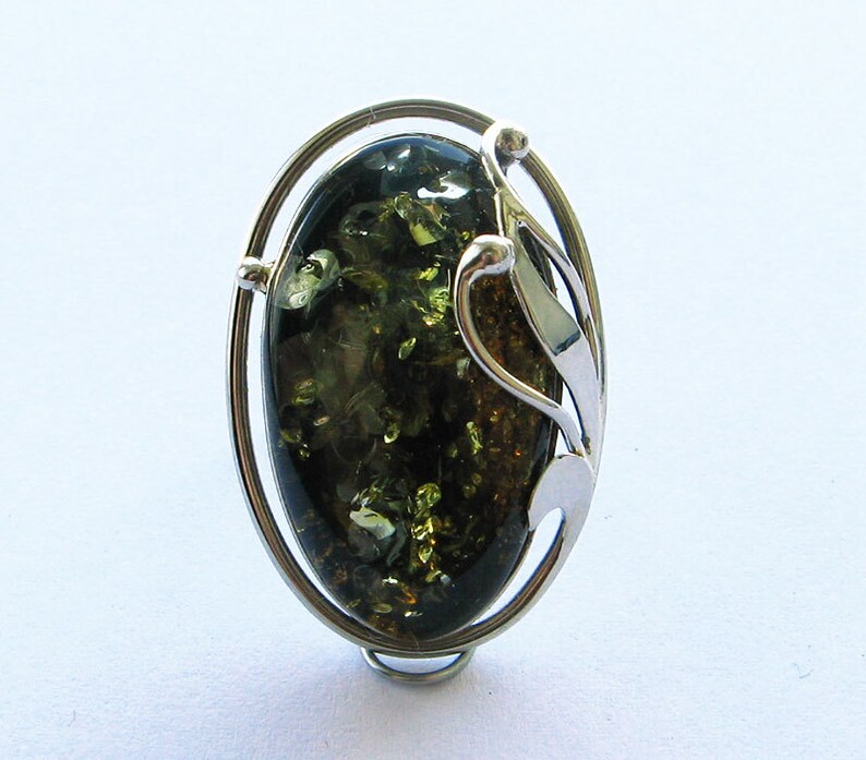 Natural Baltic green amber ring. Etsy