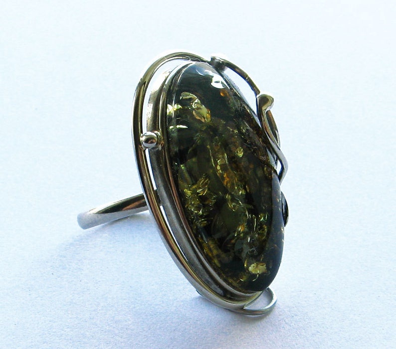 Natural Baltic green amber ring. Etsy