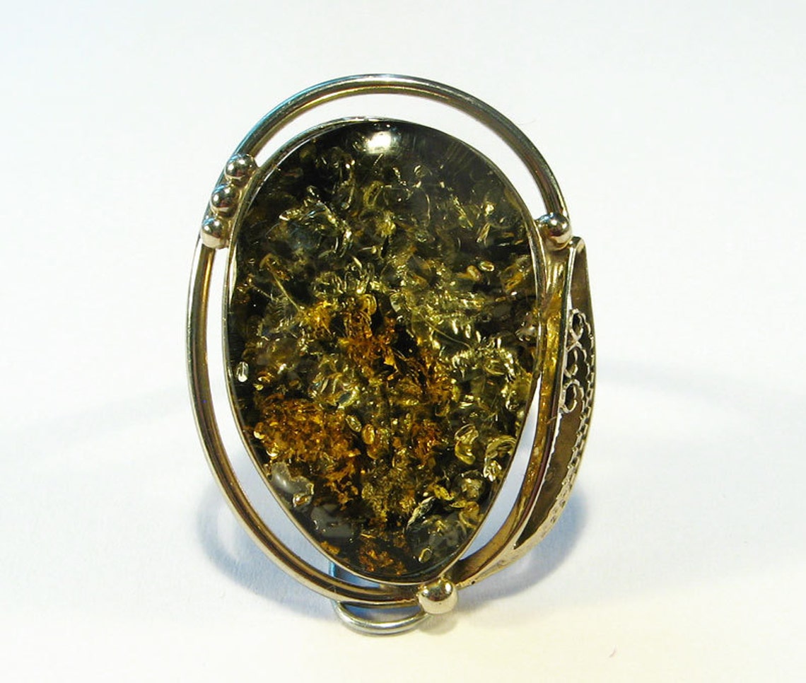 Natural Baltic green amber ring. Etsy