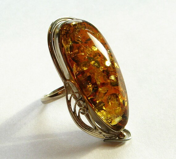 Natural Baltic amber ring. Etsy