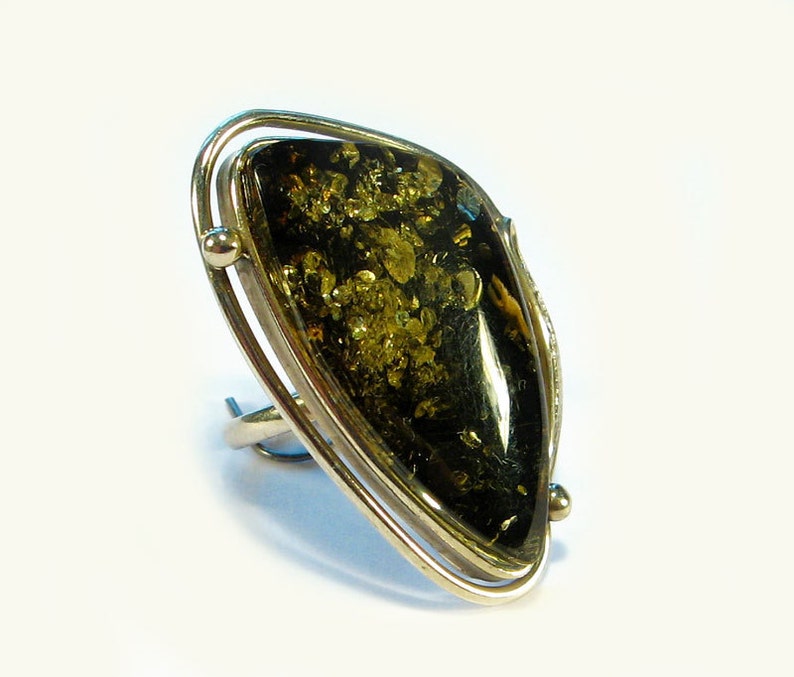 Natural Baltic Green Amber Ring. Etsy
