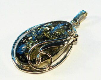 Genuine Baltic green amber pendant.
