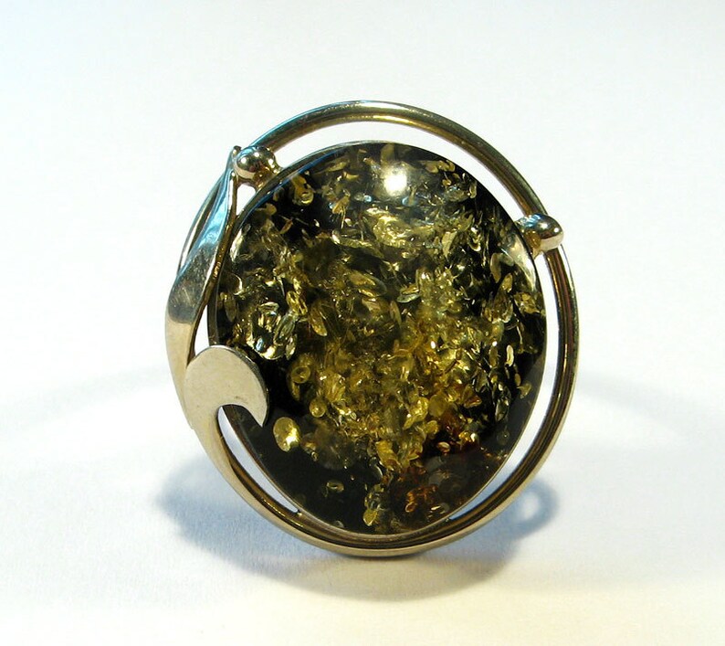 Natural Baltic green amber ring. Etsy