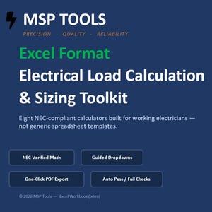 NEC-Lastrechner | Excel-Arbeitsmappe für Elektriker | Kabeldimensionierung, Spannungsabfall, Rohrfüllung