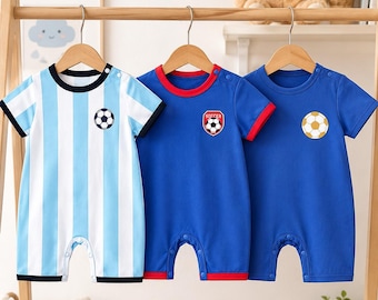 Personalized Baby Soccer Romper, Custom Baby Football Onesie, Argentina Inspired Baby Outfit, Baby Boy Soccer Jersey, First Birthday Soccer