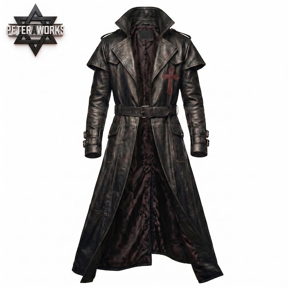 Handmade Men's Gothic Leather Coat | Medieval Warrior Trench Coat | Steampunk LARP Costume