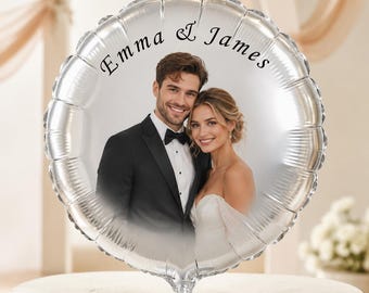 Personalized Silver Photo Balloon with Bride and Groom Names, Custom One or Two Sided Wedding Decor for Bridal Shower and Reception