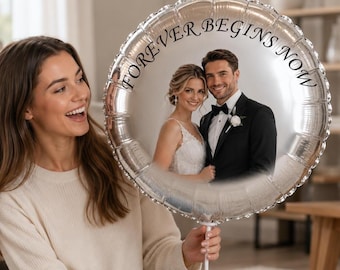 Personalisierter silberner Fotoballon mit Wunschtext, ein- oder beidseitig bedrucktes Hochzeitsgeschenk für die Braut, Erinnerungsstück für den Junggesellinnenabschied