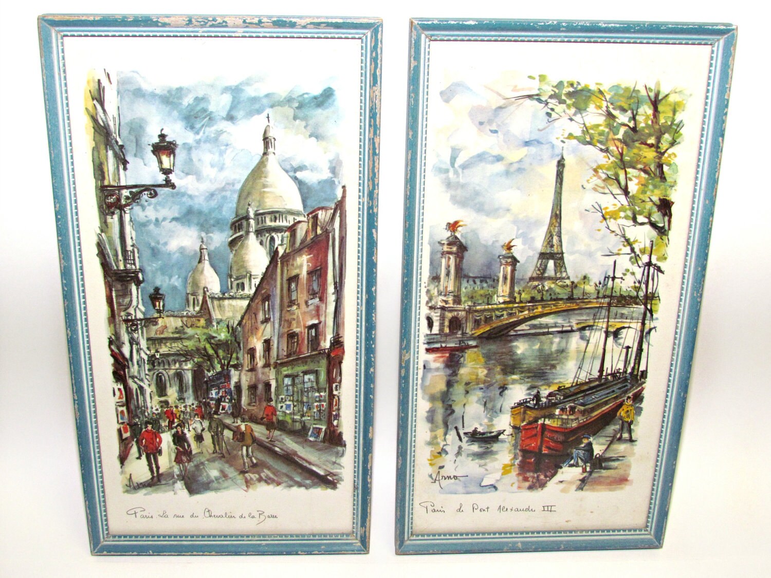 Vintage Pair of Signed Arno Watercolor Parisian Prints Etsy