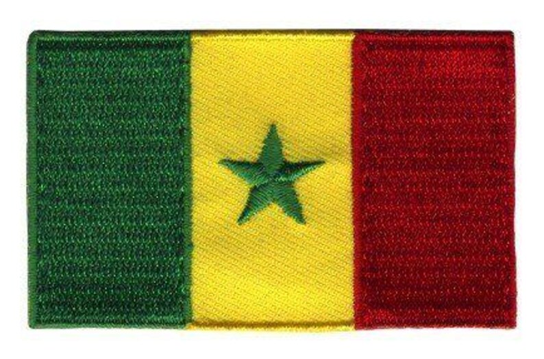 Senegal flag patch featuring green, yellow, and red stripes with central green star.
