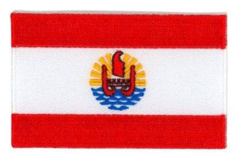 French Polynesia flag patch with outrigger design, size 6.5 x 4 cm.