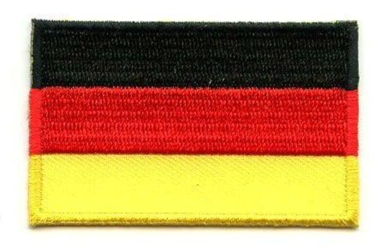 Germany flag patch with black, red, and gold horizontal stripes, size 6.5 x 4 cm.