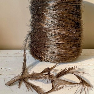 Hilo de pestañas de piel sintética marrón, 600 g, 1,2 m, flecos largos para bolsos, adornos y prendas de abrigo de ganchillo.