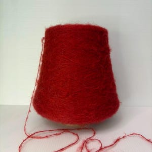 Ruby Deep Red Brushed Alpaca Yarn Cone, Crimson Fluffy Knitting Wool, Soft Luxury Italian Yarn On Cone For Machine Crochet, Holiday Craft