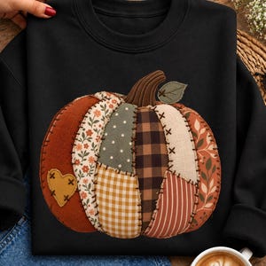 Patchwork Pumpkin PNG, Quilted Pumpkin PNG, Fall Pumpkin PNG, Faux Fabric Pumpkin, Cottagecore Autumn Sublimation Design (Digital Download)