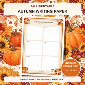 Autumn Writing Paper Printable | Forest Mushroom Fall PDF | A4 & US Letter | Instant Digital Download