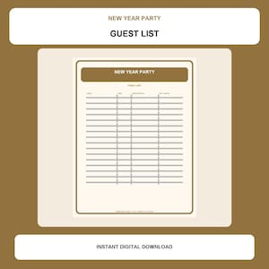 New Year's Eve Guest List Printable | RSVP & Dietary Notes Party Tracker | PDF