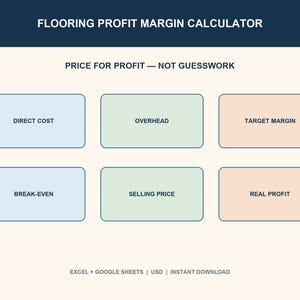 Flooring Profit Margin Calculator Spreadsheet, Markup Pricing and Job Profit Tracker, Contractor Excel Google Sheets Template