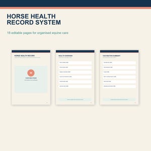 Horse Health Record Canva Template, Equine Vaccination and Medication Log, Editable Stable Care Forms.