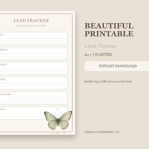 Utskrivbar lead tracker | Botanisk PDF för fjärilsträdgård | A4 och US Letter | Direktnedladdning