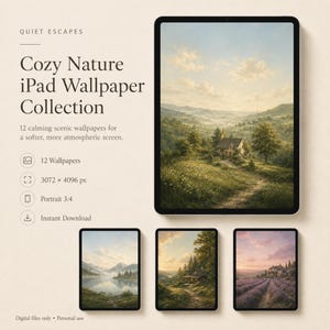 Sfondi iPad cozy natura, 12 wallpaper con paesaggi, cottage e laghi, sfondi tablet rilassanti digitali